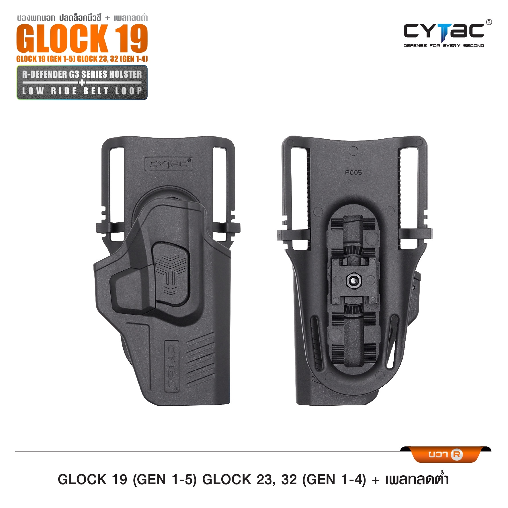 🇹🇭⫸ CYTAC ซองพกนอกปลดนิ้วชี้ (ขวา ซ้าย) รุ่น Glock19 + เพลทลดต่ำ