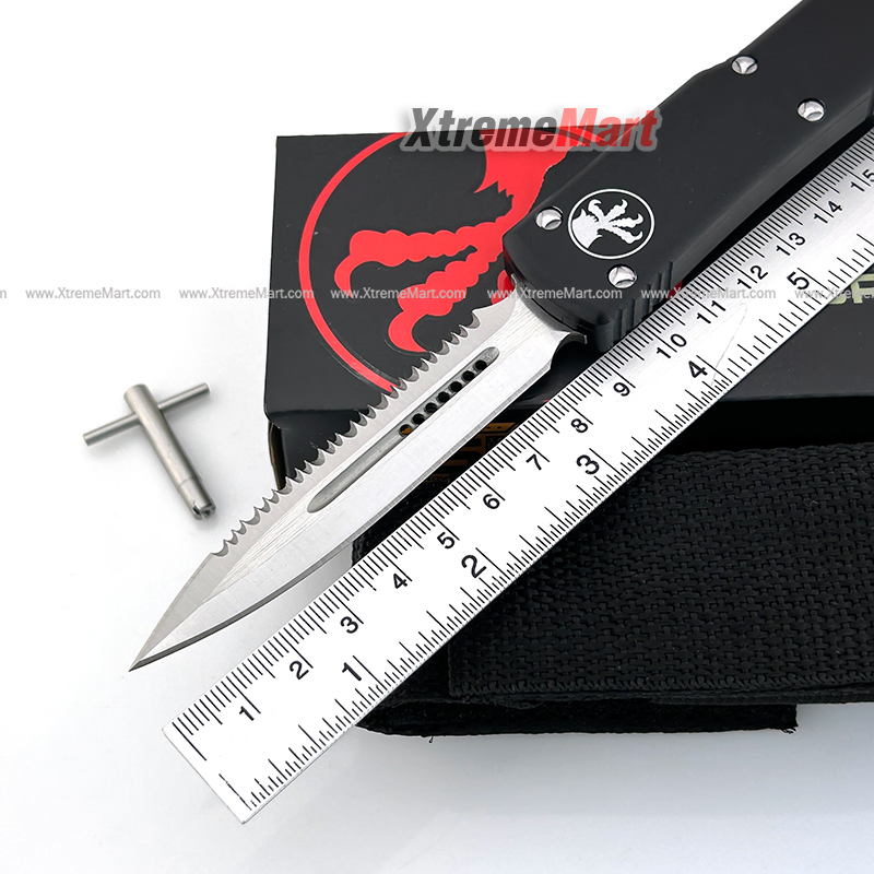 มีดสปริงขนาดกลาง Microtech (New Ultratech) หนึ่งคมหนึ่งหยัก ใบเงิน Combat Troodon 00556 D/E Automatic Knife