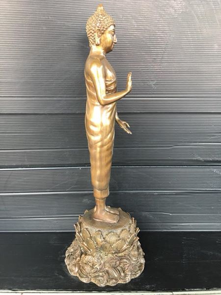 รูปหล่อ พระพุทธรูปยืน ปางพระลีลา ปางประทานพร (สูง16นิ้ว) เนื้อทองเหลือง