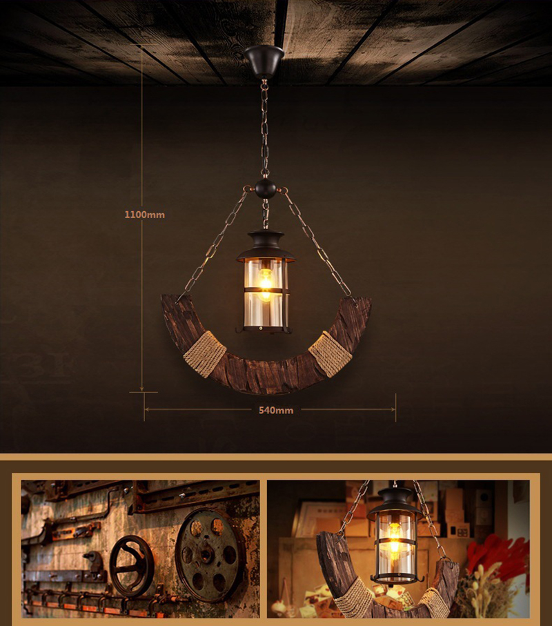 โคมไฟแขวนเพดานไม้สไตล์ลอฟท์ทรงครึ่งวงกลม [28154]