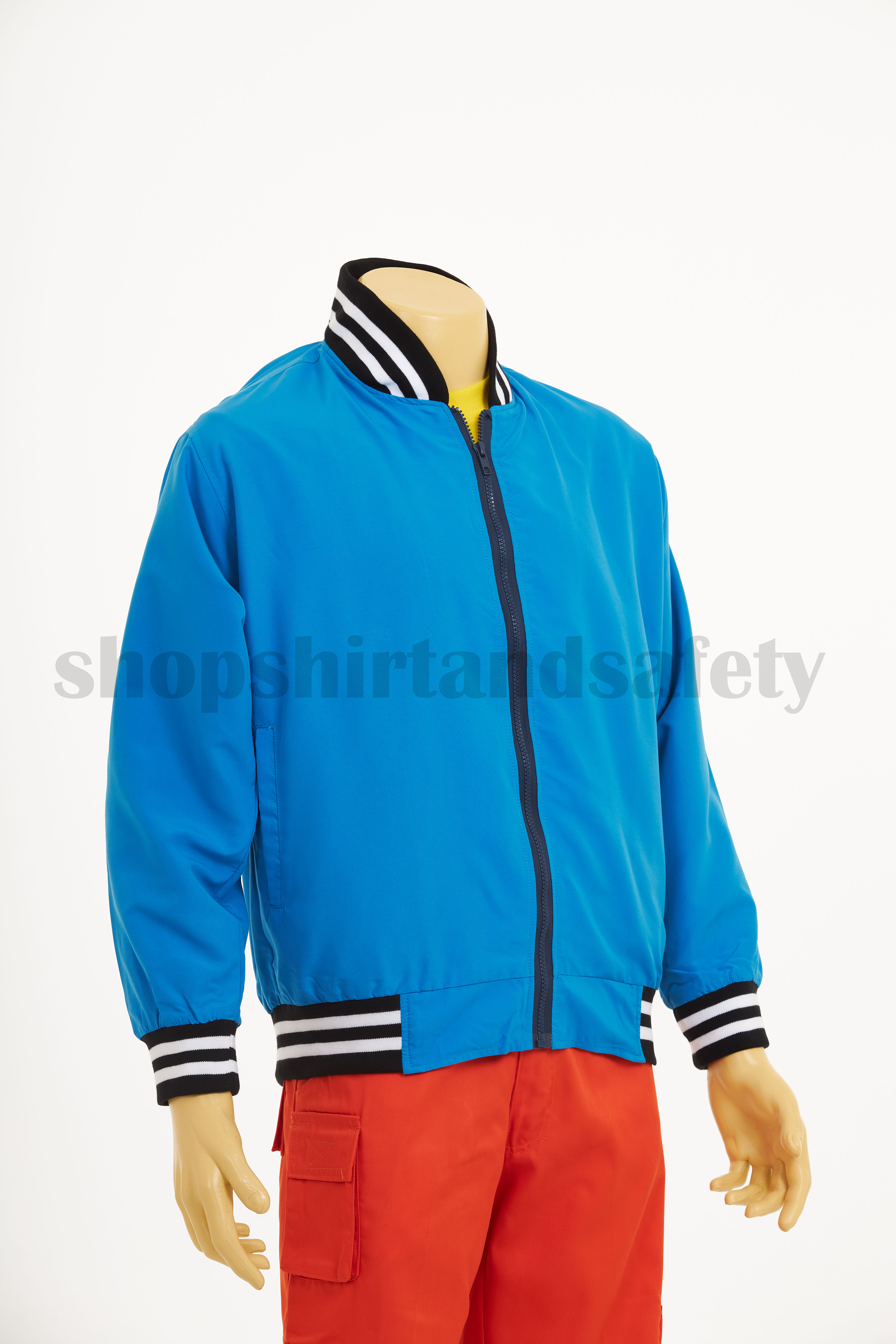 เสื้อแจ๊คเก็ตคอบุ้งแขนยาวสีฟ้า