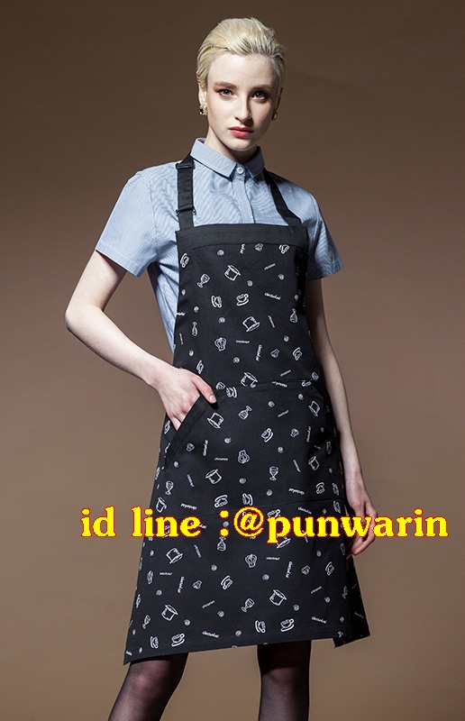 ผ้ากันเปื้อนพนักงานเสิรฟร้านกาแฟ ร้านอาหาร แบบเต็มตัว K6211009 สีภาพ ขนาดเดียว