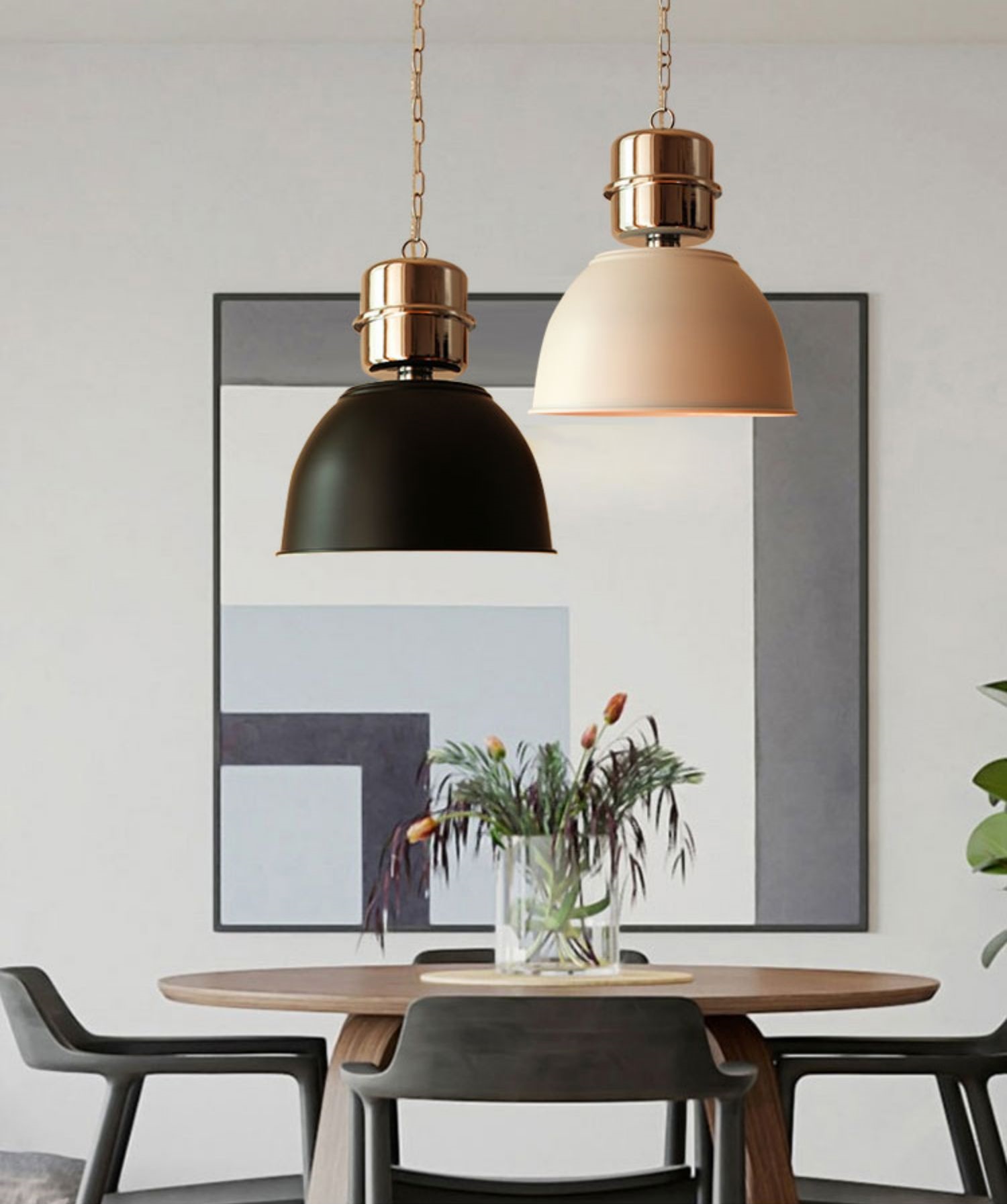 โคมไฟแขวนเพดานทูโทนหัวโคมทรงกระบอกเตี้ยชุบโครเมี่ยมสไตล์ Industrial [IS-2306]