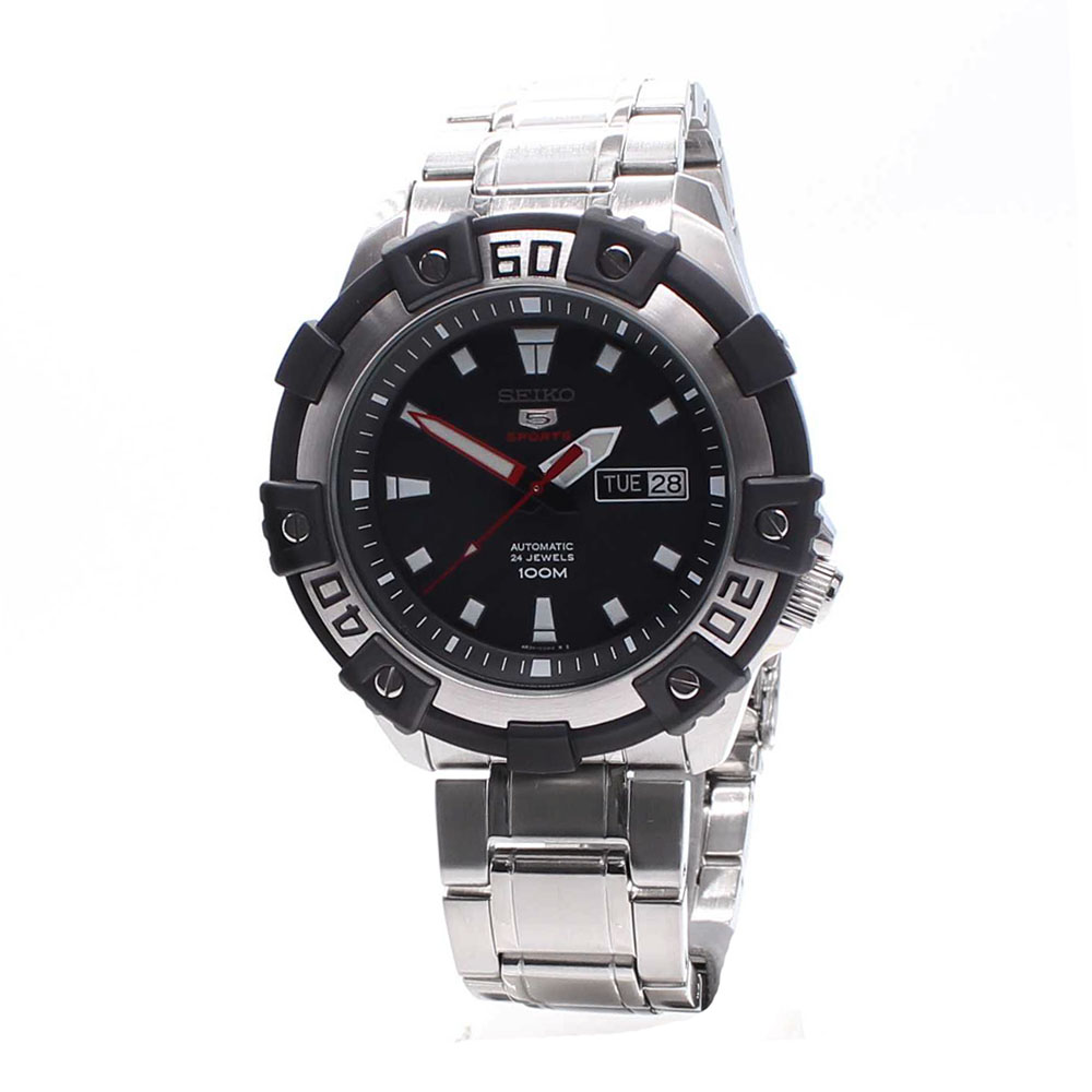 SEIKO นาฬิกาข้อมือ SPORTS 5 สายสแตนเลส รุ่น SRP471K1 - สีเงิน/สีดำ