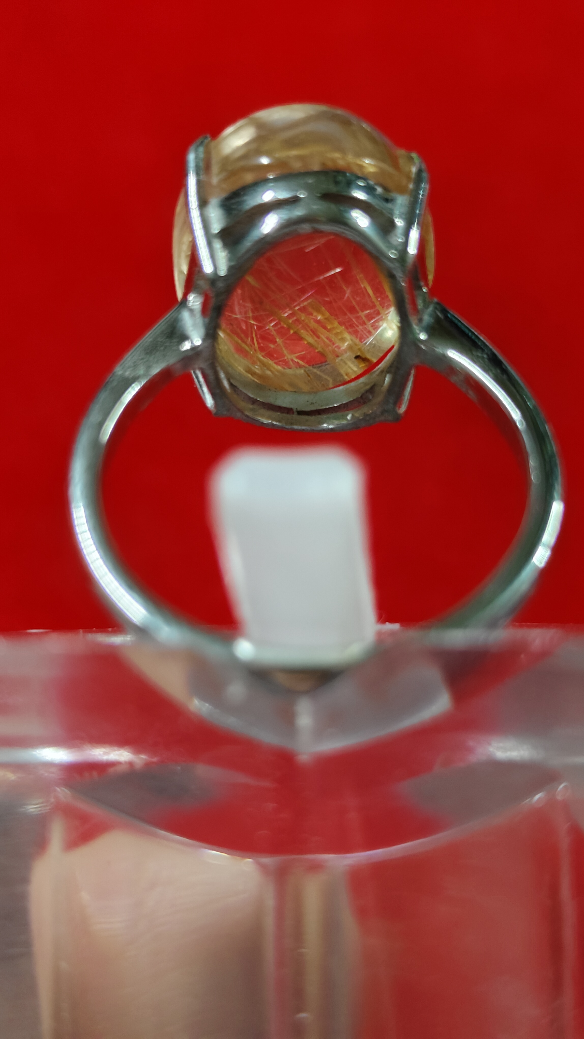 แหวนแก้วไหมทองตัวเรือนเงินแท้