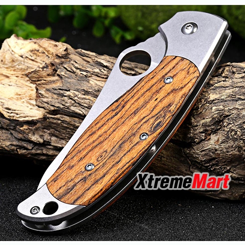 มีดพับ Ganzo G7372-WD1 Stainless Steel Folding Knife, Stonewash Blade (ด้ามไม้)