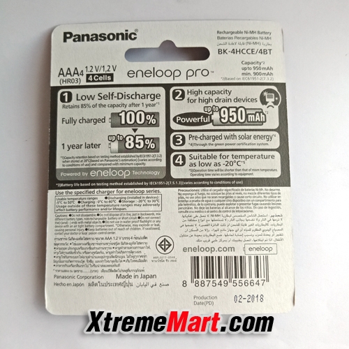 แบตเตอรี่ชาร์จ Panasonic Eneloop Pro AAA 950 mAh Rechargeable Battery(ก้อนละ)