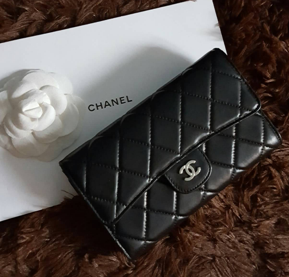 กระเป๋าสตางค์ cn lamb skin wallet หนังแกะ สีดำ ใบยาว 3 พับ งานดีสุด หนังอิมพอร์ทยยุโรป