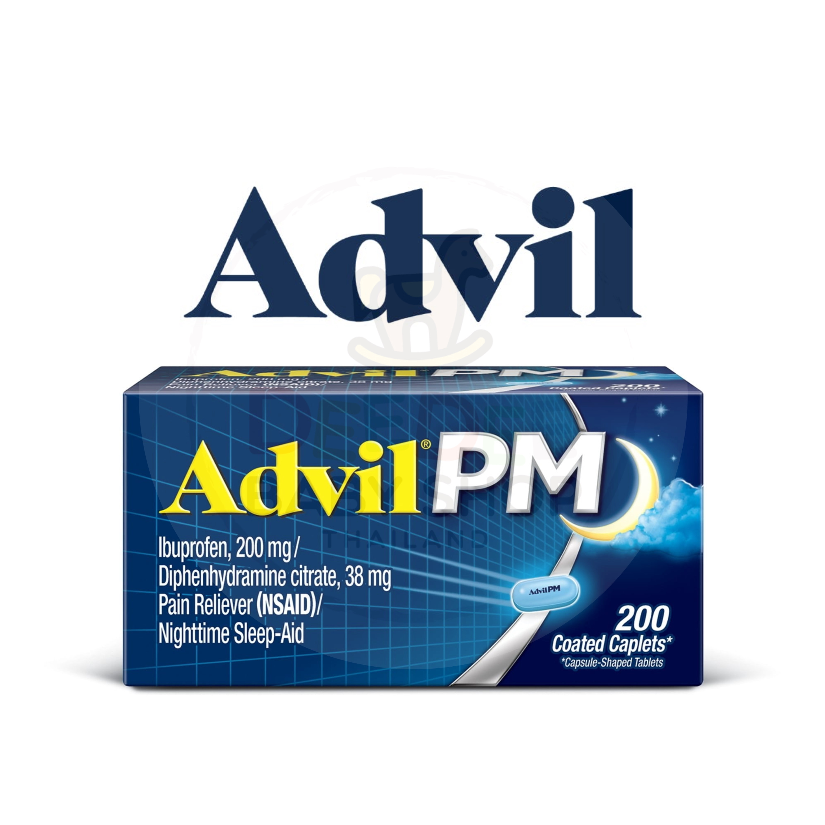 ยาบรรเทาอาการปวดและลดไข้สำหรับกลางคืน Advil PM Pain Reliever Nighttime Sleep-Aid Coated Caplets (200 Caplets)