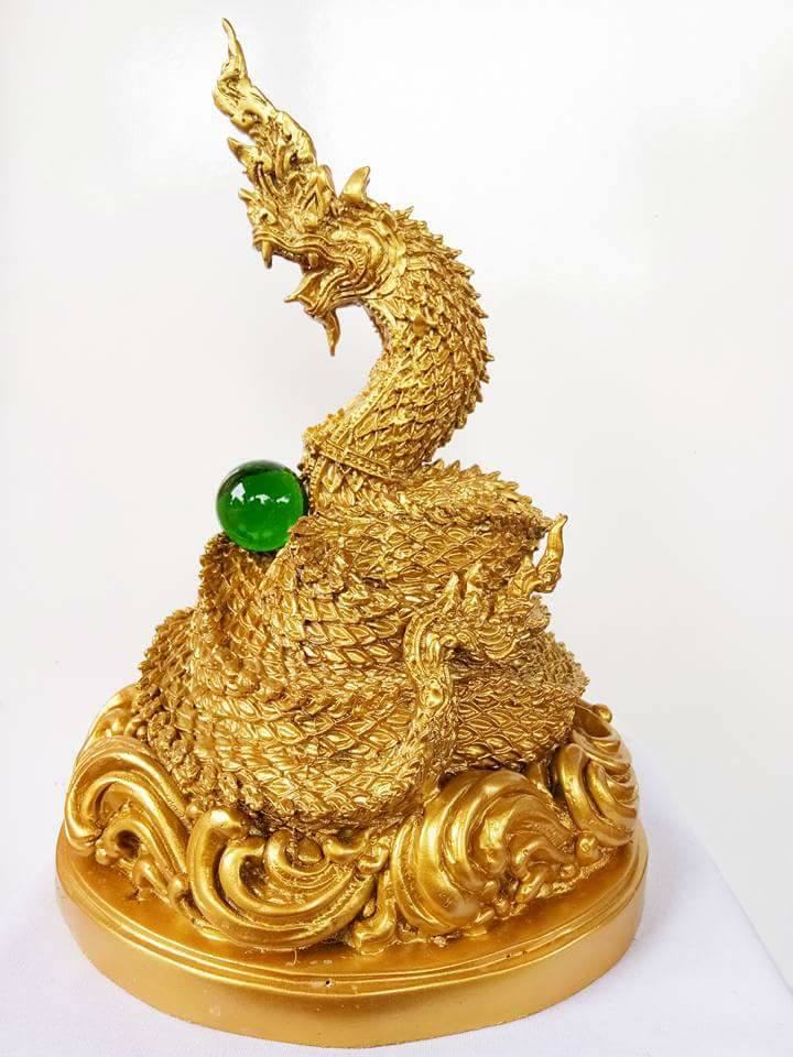 รูปหล่อ พญานาค พญาอนันตนาคราช เนื้อโลหะทองเหลือง ลงสี (สูง10.9 ฐานกว้าง7.5 นน.2.5กก)