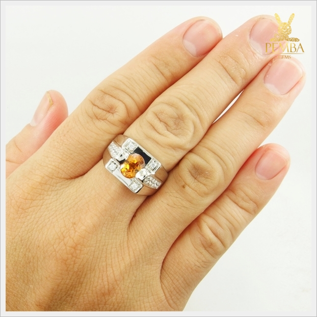 แหวนเพทายเหลือง เงินแท้925 ชุบทองคำขาว เปล่งประกายดั่งบุษราคัม