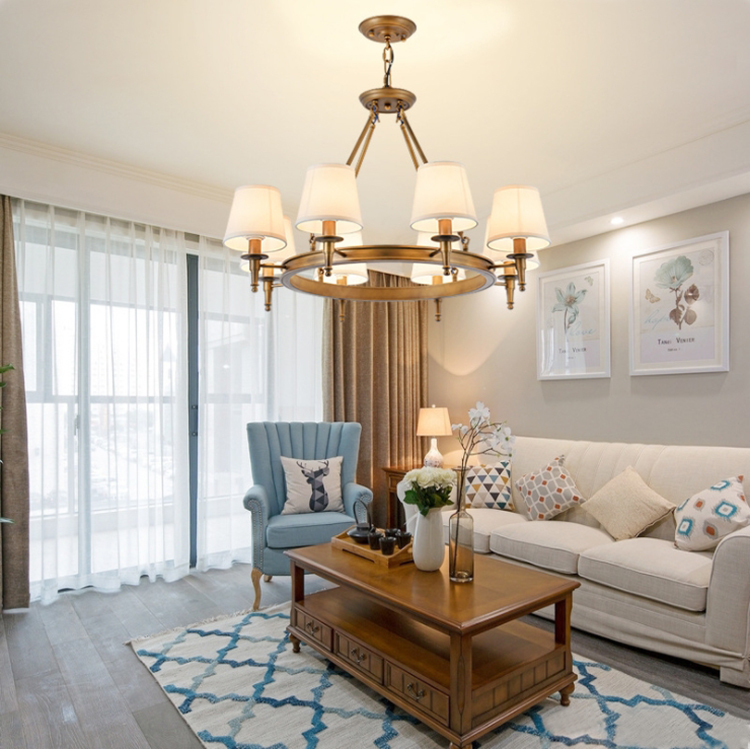 โคมไฟระย้าเหล็กทรงกลมโป๊ะผ้าทรงดอกเห็ดสไตล์อเมริกันโมเดิร์น [6050]