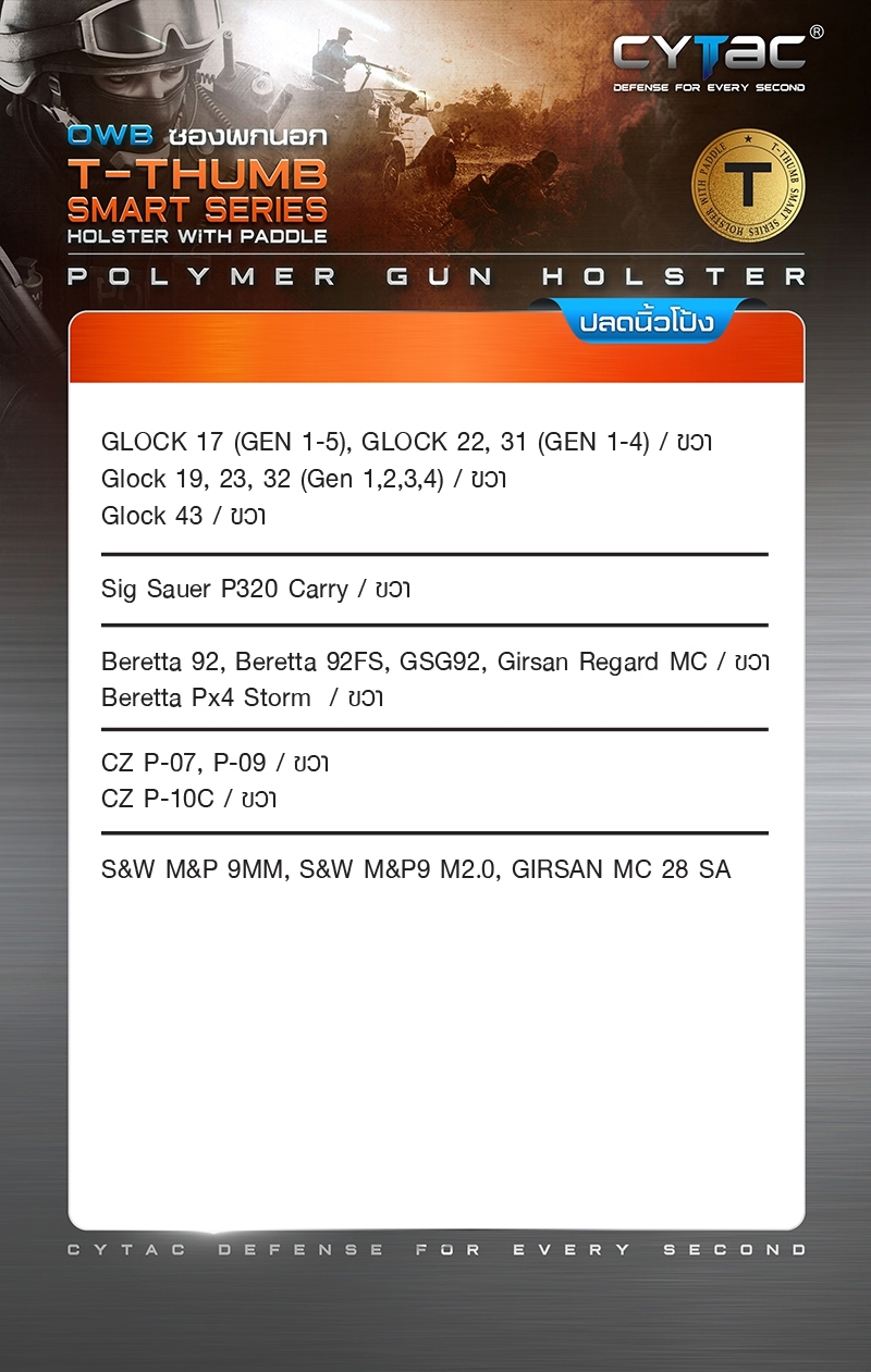 🇹🇭⫸ CYTAC ซองพกนอก ปลดล็อคนิ้วโป้ง ขวา รุ่น S&W M&P 9M 2.0,Girsan MC 28 SA