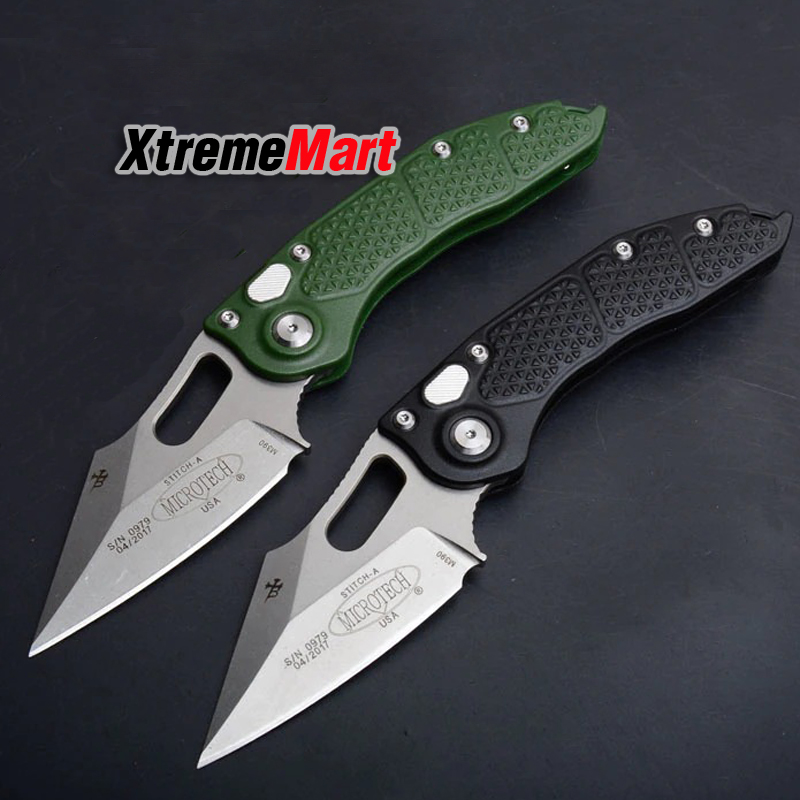 มีดพับออโต้ Microtech M390 ด้ามสีดำ วัสดุใบมีด 60HRC ปุ่มเปิดเร็ว TC4 โลหะผสมไทเทเนียม
