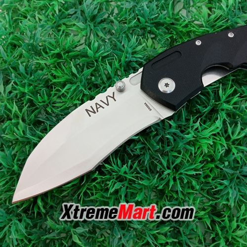 มีดพับ Navy รุ่น SR598B-BK Liner Lock Stainless Steel Folding Knife (สีดำ) พร้อมซองผ้าใส่มีด ด้ามจับ 2 สไตล์ G10&Stonewash