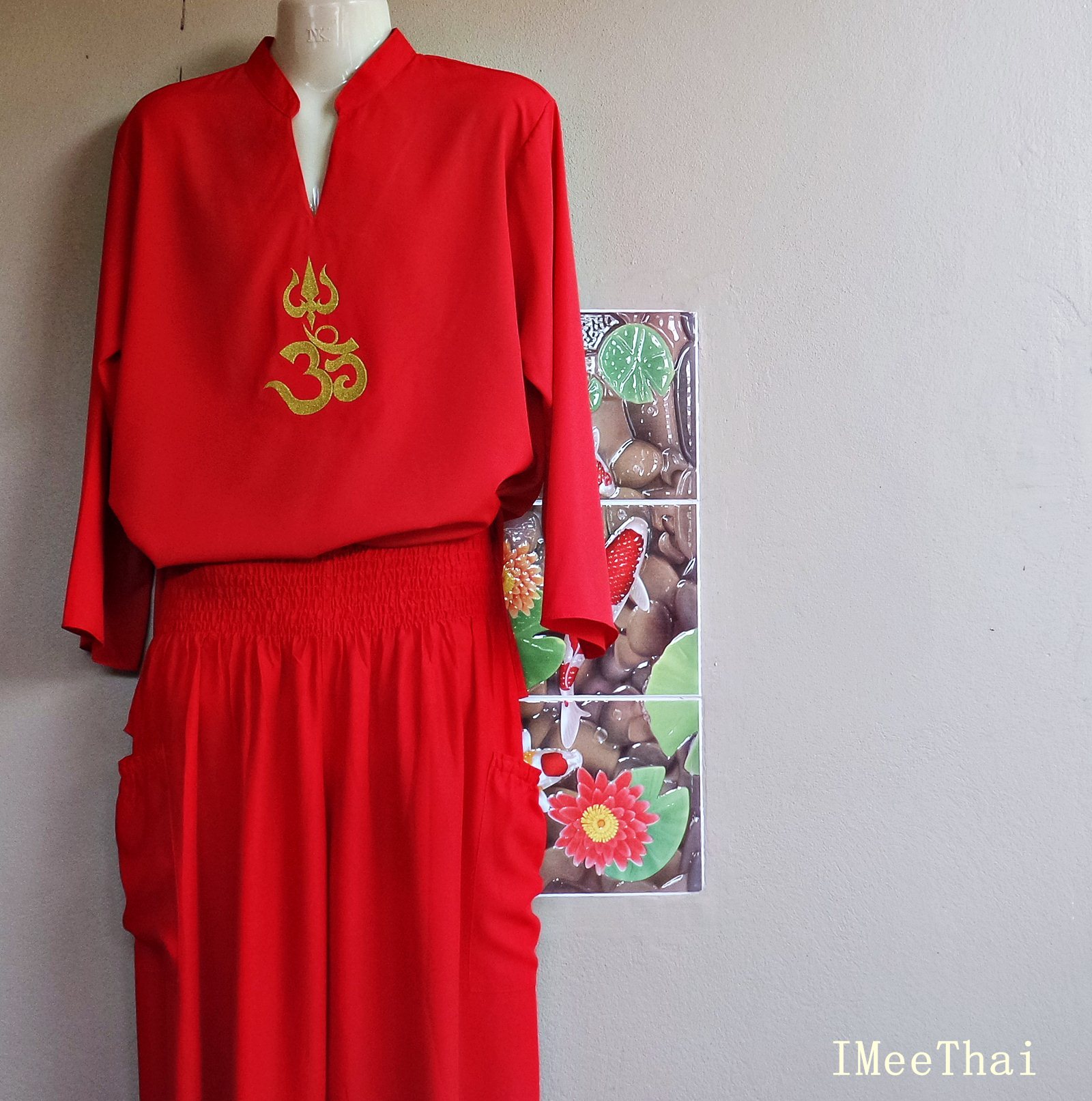 กางเกง อาลาดิน ขาจั๊ม สีแดง