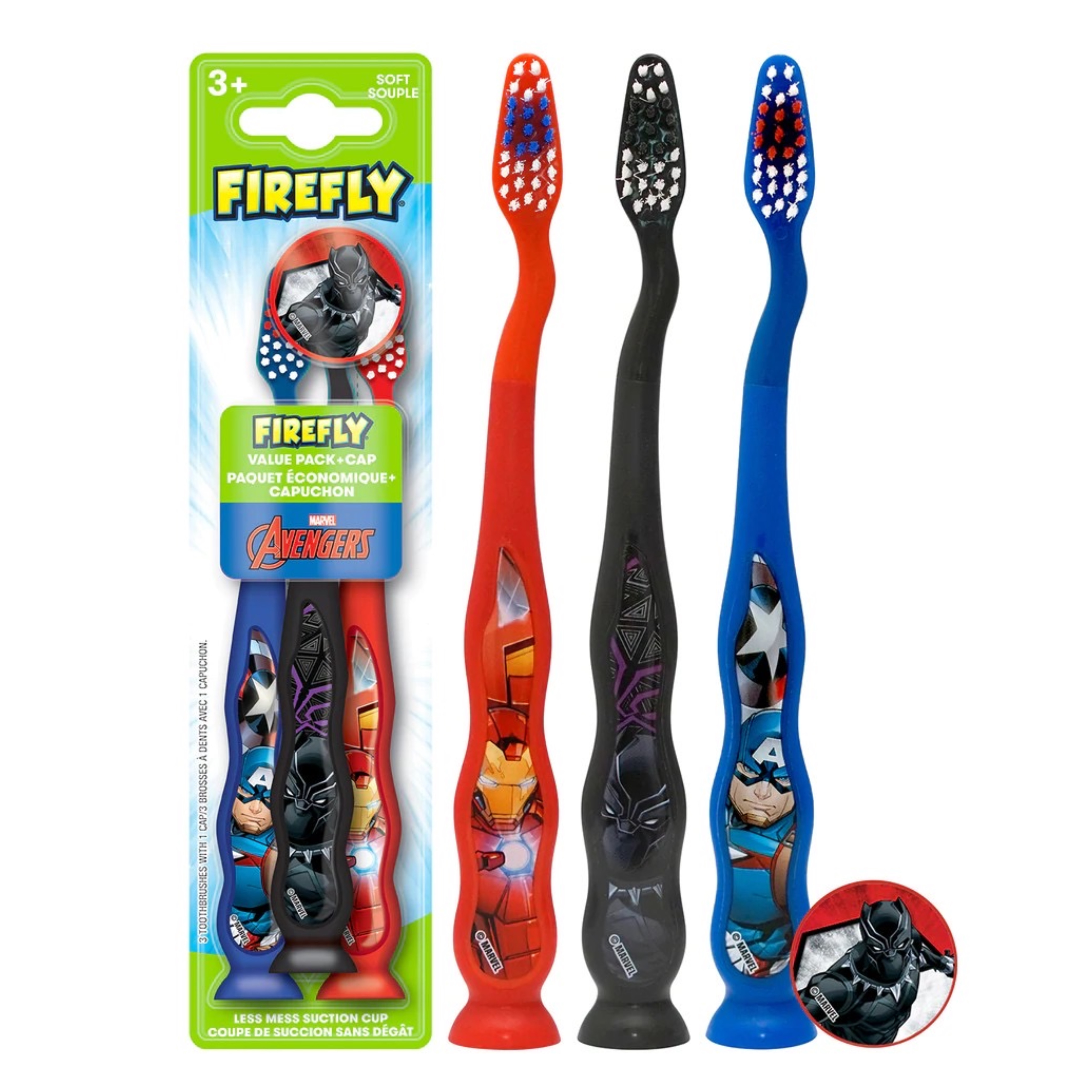 แปรงสีฟันสำหรับเด็กพร้อมฐานตั้งสูญญากาศ FireFly Marvel Avengers Suction Cup Toothbrush (3-Pack)