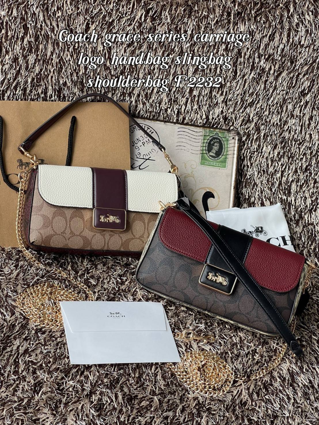 Coach grace series carriage logo handbag slingbag shoulderbag F2232 (แอดไลน์ก่อนสั่งซื้อ)