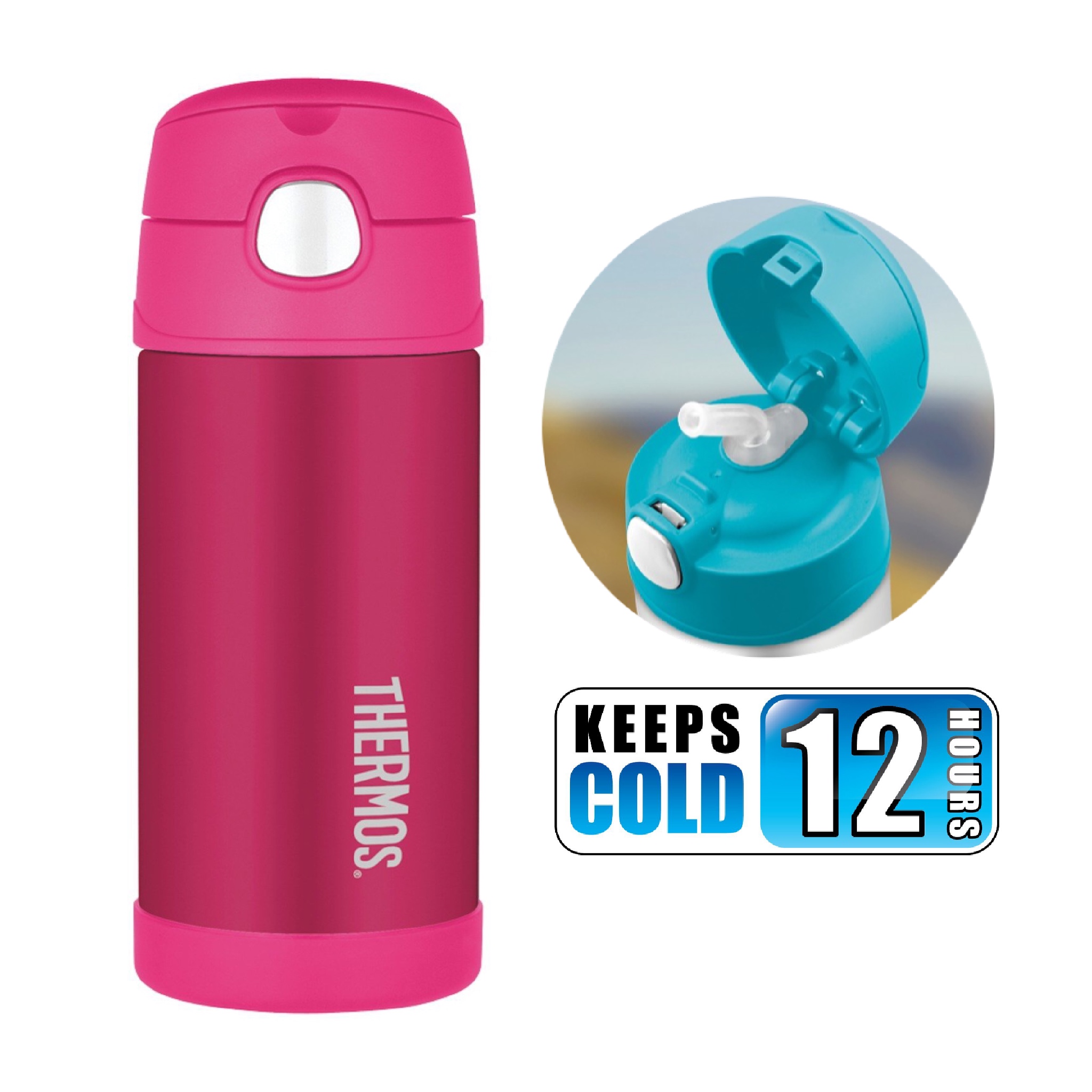 กระติกน้ำสเตนเลสรักษาอุณหภูมิ Thermos FUNtainer Vacuum Insulated Stainless Steel Bottle 12OZ (Pink)