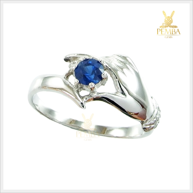 แหวนไพลินแท้ ดีไซน์สุดเรูปมือ เงินแท้925 ชุบทองคำขาว แหวนพลอยแท้