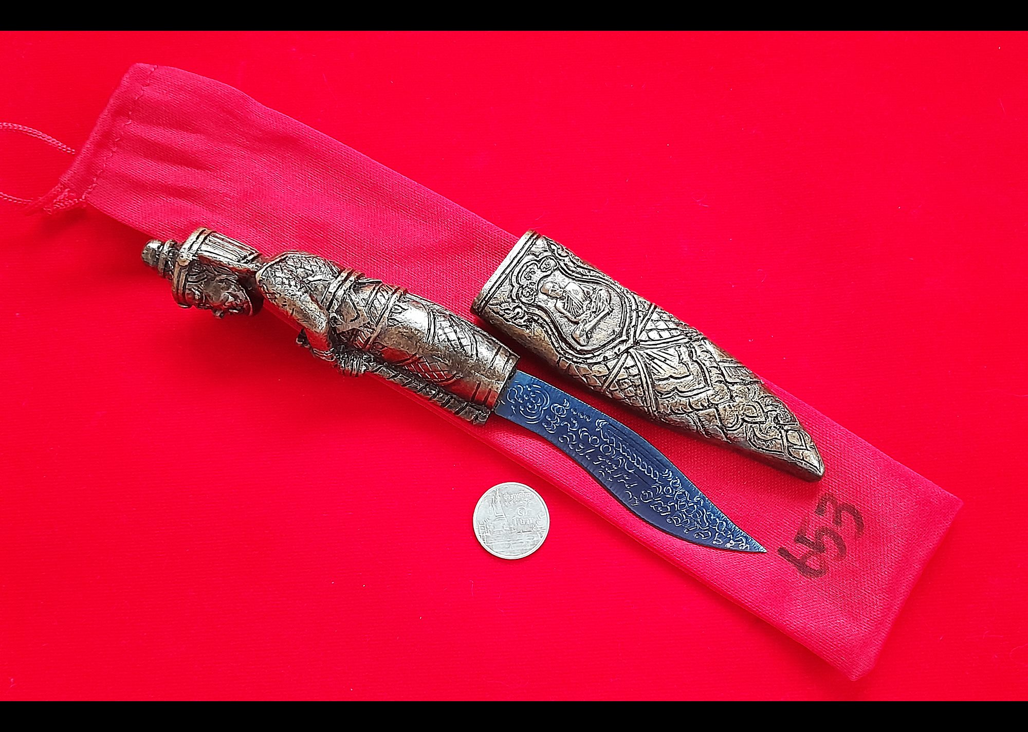 มีดหมอ เหล็กน้ำพี้ หัวด้าม-ท้าวเวสสุวรรณ (ปลอกและด้ามทำจากผงเหล็กน้ำพี้ผสมเลซิล) สร้าง999เล่ม ปี2562 #รับประกันแท้ - หลวงปู่หมุน วัดบ้านจาน