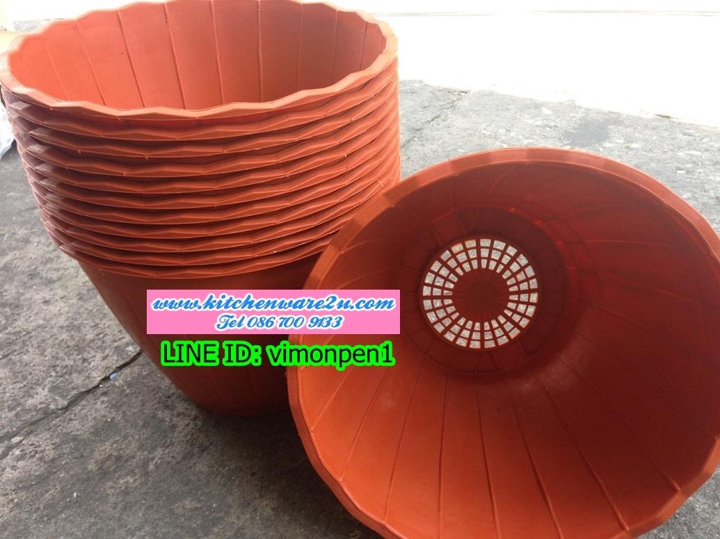 P10060 กระถางต้นไม้ทรงโอ๊ค สีอิฐ (32.5*32.5*22.8 ซม.) No.9209 ราคาส่งต่อ 1 โหล: 12 ใบ:ขายส่งทุกอย่าง 20 บาท