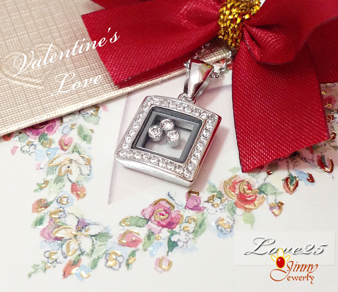 จี้เงินแท้ 92.5% งานแบรนด์ Chopard ตรงกลางมีพลอยสีขาว กลิ้งไปมาได้ ประดับเพชร cz เล่นแสงดีมากๆ