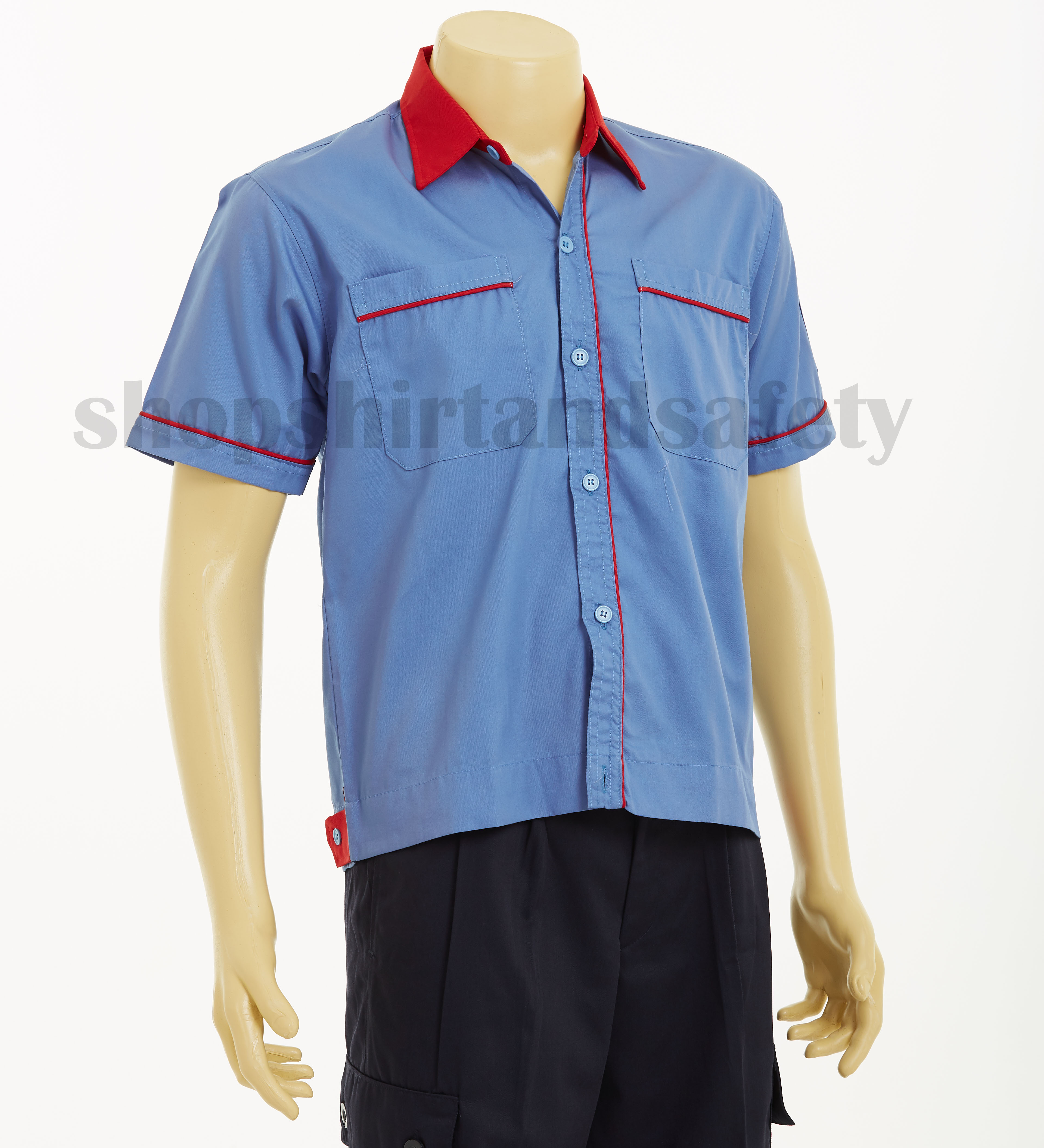 เสื้อช็อปแขนสั้นแบบฟ้ากุ้นแดง