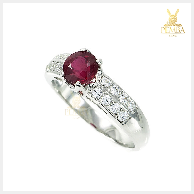 แหวนทับทิมแท้ สีแดงเข้ม เงินแท้925 ชุบทองคำขาว เสริมอำนาจความร่ำรวย