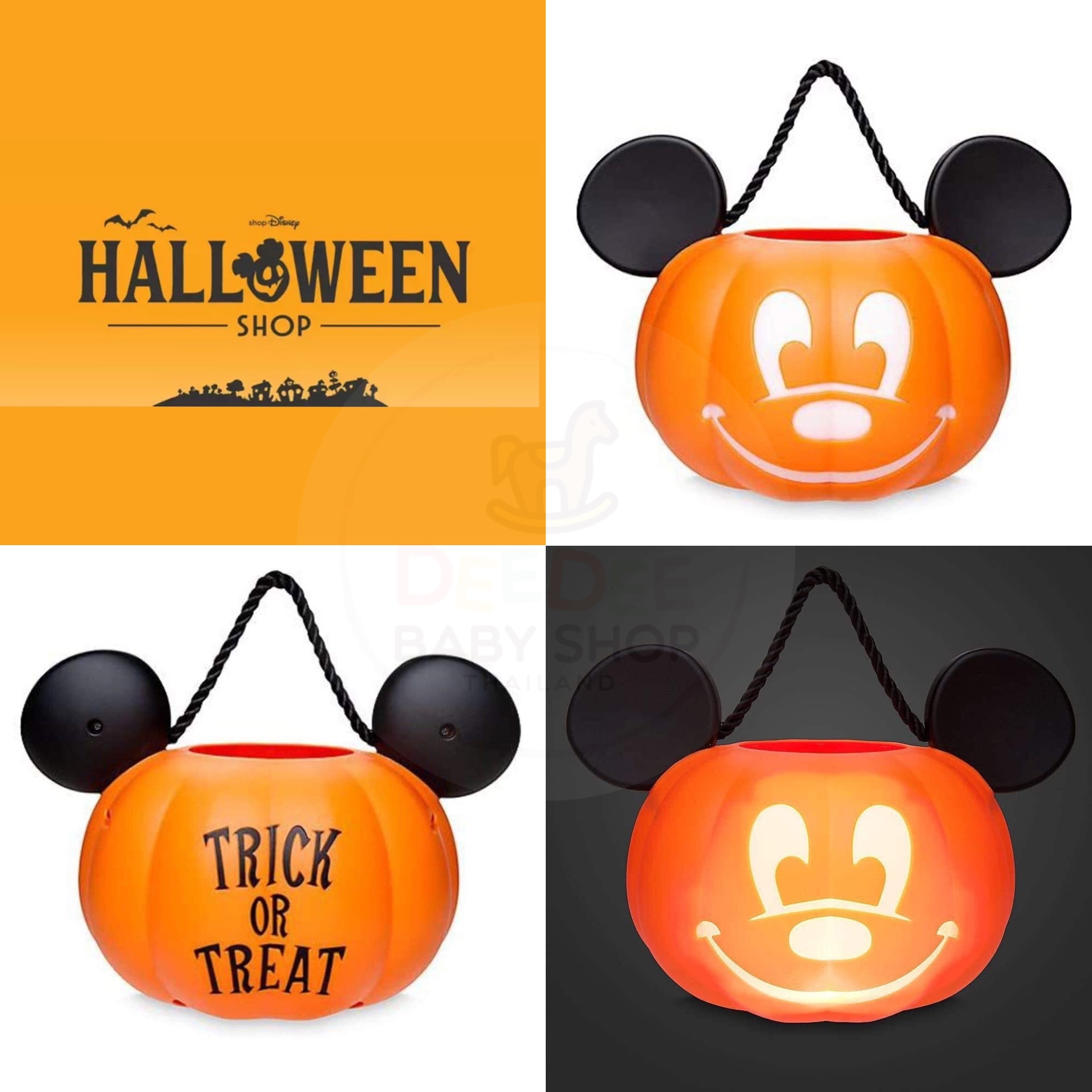 ถังเอนกประสงค์สำหรับบรรจุขนม ShopDisney Mickey Mouse Jack-o'-Lantern Light-Up Treat Bucket