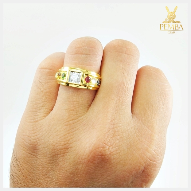 แหวนทองนพเก้าแท้ เพชรแท้ อัญมณีมงคลสูงสุด 9 ชนิด(สามารถสั่งทำได้ค่ะ)