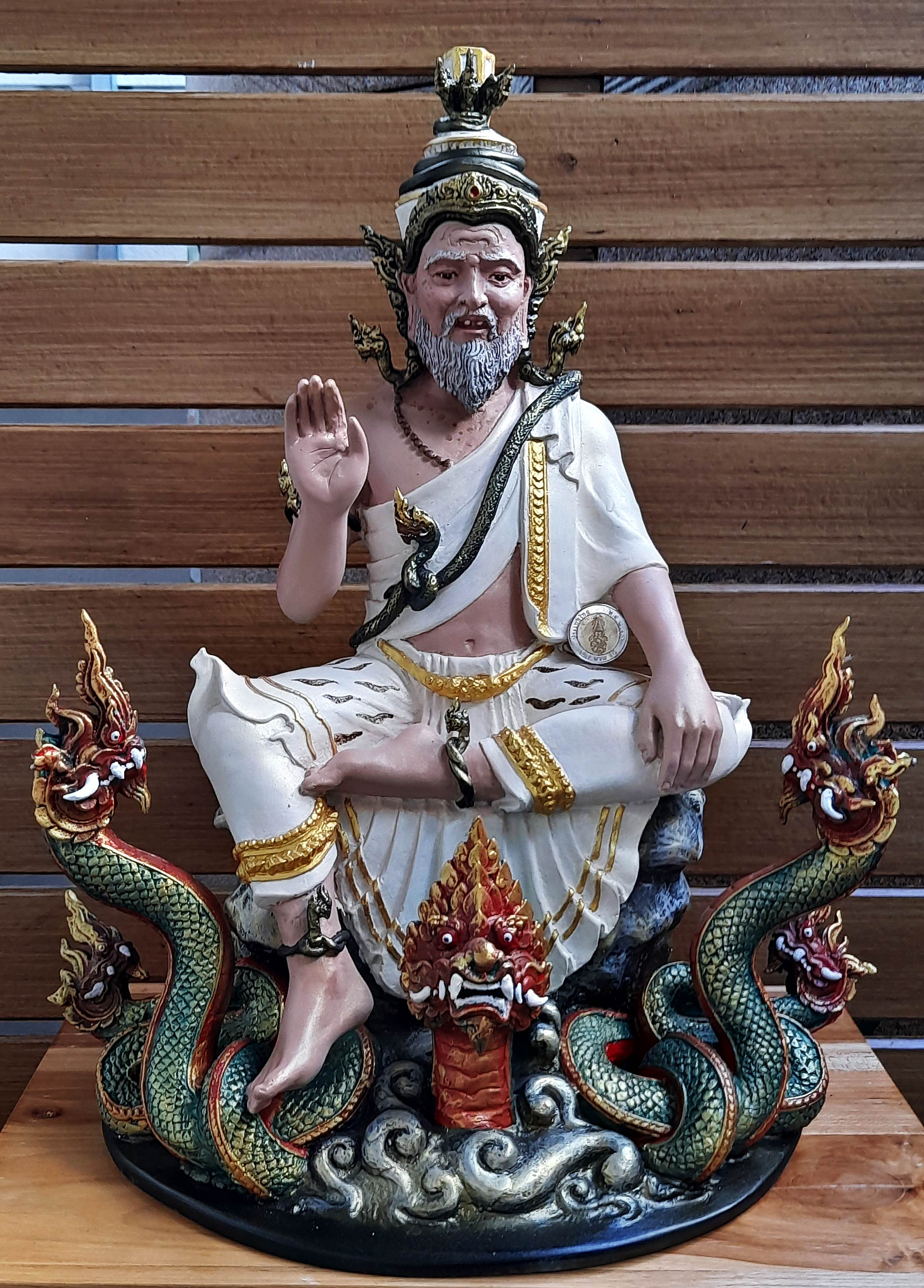 รูปหล่อ พ่อปู่ฤาษี พญานาค(ปู่ฤาษีภุชงค์ บรมครูแห่งสายพญานาคราช) (องค์ใหญ่ขนาดตั้งบูชา หน้าตัก9นิ้ว ฐาน15นิ้ว สูง19นิ้ว) เนื้อทองเหลือง เพ้นสี #รับประกันแท้ #เข้าพิธีบวงสรวงแล้ว