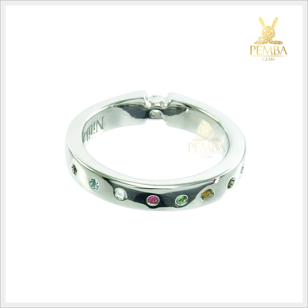 แหวนนพเก้าแท้ เพชรแท้ เงินแท้925 ชุบทองคำขาว ฝังใต้ท้องแหวน