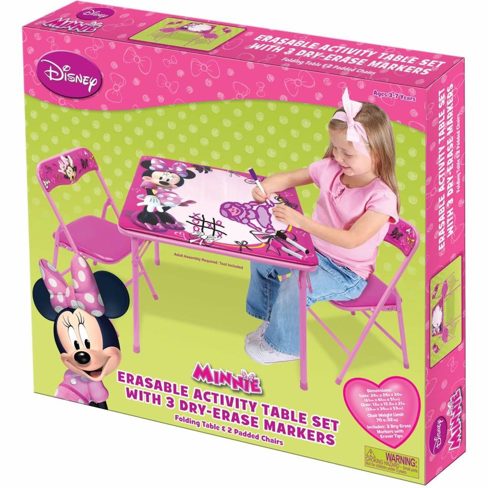 ชุดโต๊ะและเก้าอี้เอนกประสงค์แบบเขียนและลบได้ Disney Erasable Activity Table Sets with 3 Markers (Minnie Mouse)