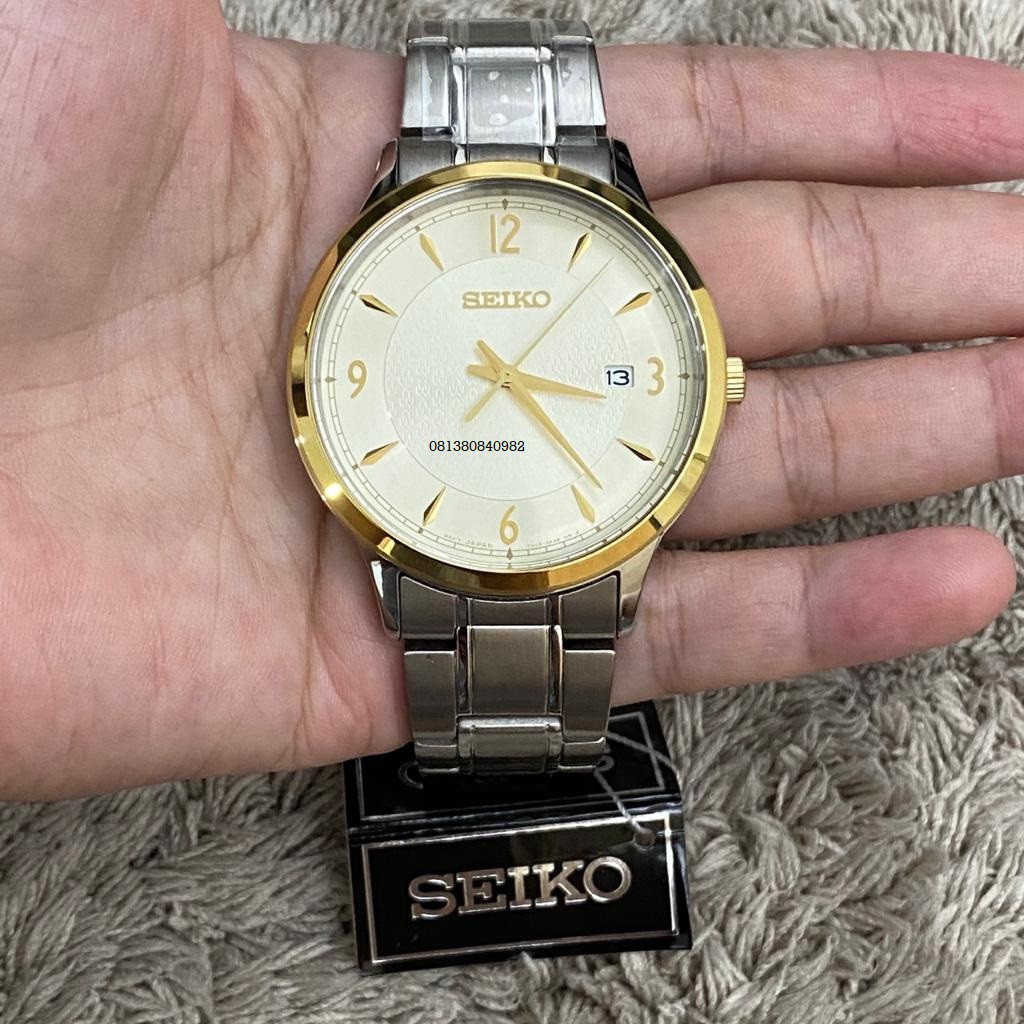 Karnvera Shop นาฬิกาข้อมือผู้ชาย Seiko Essentials Quartz Champagne Dial Men's Watch SGEH92P1