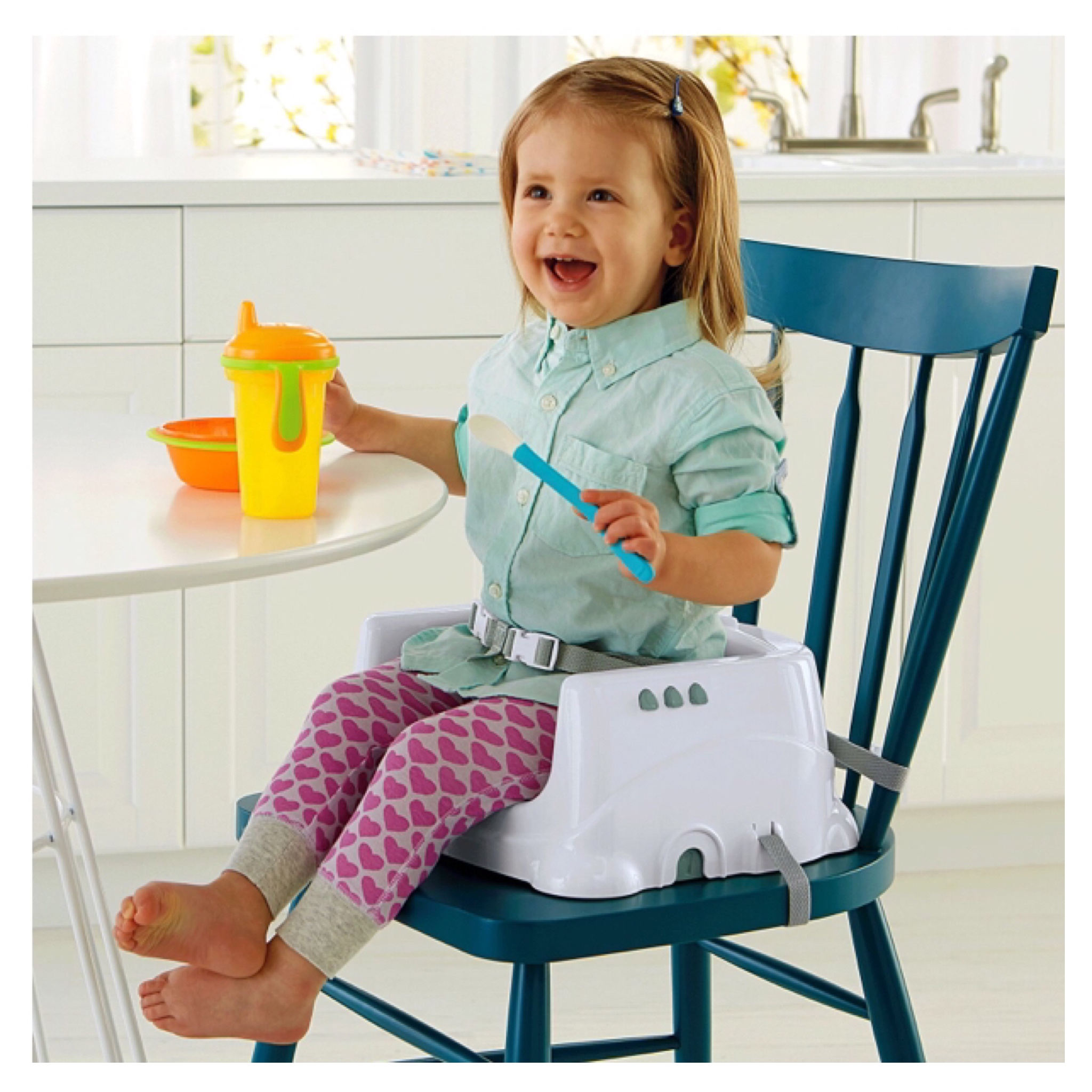 เก้าอี้รับประทานอาหารแบบพกพา Fisher-Price Healthy Care Deluxe Booster Seat (Blue & White)