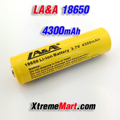 แบตเตอรี่ชาร์จ LA&A 18650 3.7V 4300mAh Li-ion Battery แบบไม่มีวงจรป้องกัน ของแท้ (ก้อนละ)