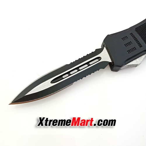 มีดสปริงตรงขนาดกลาง คมสองด้านกึ่งหยัก Microtech Combat Troodon 00556 D/E Automatic Knife Camping Tool