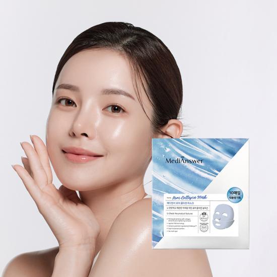 (สีฟ้า 1 กล่อง 5 แผ่น) MediAnswer Pore Collagen Mask 37g/แผ่น มาส์กเจลลี่สูตรคอลลาเจน ผสานพลังเปปไทด์และ PHA ให้รูขุมขนกระชับ ผิวอิ่มฟู เรียบเนียน และยังมี Niacinamide ช่วยลดจุดด่างดำ, Centella+ Hyaluronic Acid ช่วยปลอบประโลมผิวพร้อมให้ผิวอิ่มน้ำไม่หมอง