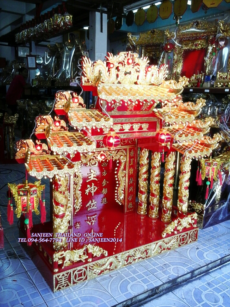 ตี่จู้เอี๊ยะ ๔๒ นิ้ว ๗ชั้นหลังคา ๘ เสามังกร สั่งทำพิเศษ ๘เสามังกรปิดทองคำเปลวเต็ม