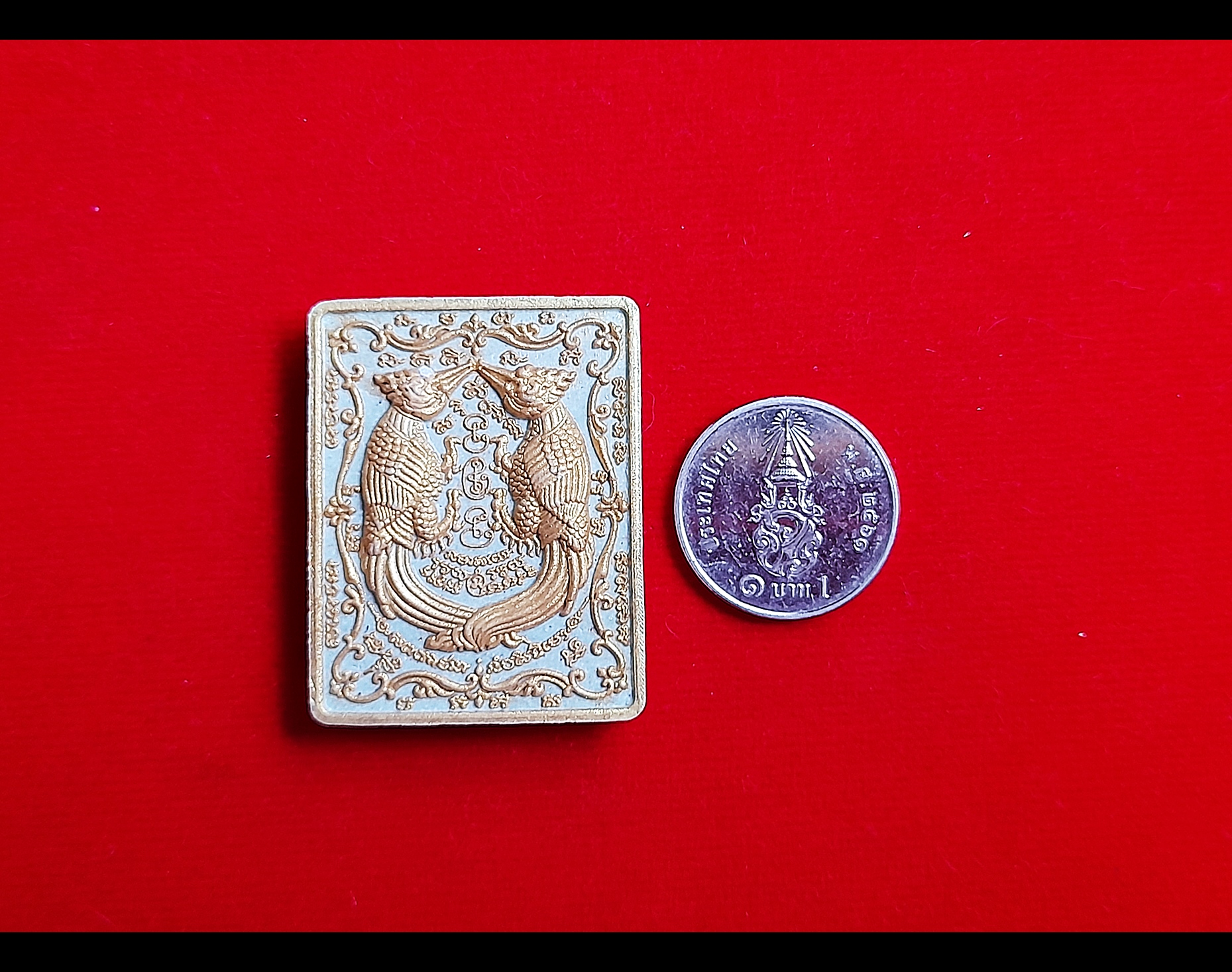 นกสาริกาคู่ เนื้อผง สีเขียวเหนียวทรัพย์ ปัดหน้ากากทอง (หลังจารเขียนยันต์ด้วยมือ) #รับประกันแท้ - พระอาจารย์สุริยัณ วัดป่าฉัพพรรณรังสี จ.ชัยภูมิ