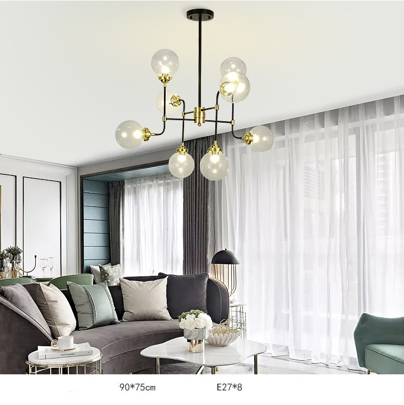 โคมไฟแขวนเพดานโทนสีดำทองโป๊ะแก้วใสสไตล์ Nordic รุ่น [H-01]