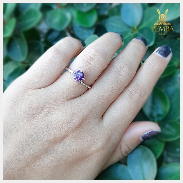 แหวนอเมทิสต์แท้ ทรงกลม เม็ดเดี่ยว เงินแท้925 เม็ดเดี่ยวคู่ใจ แหวนพลอยแท้