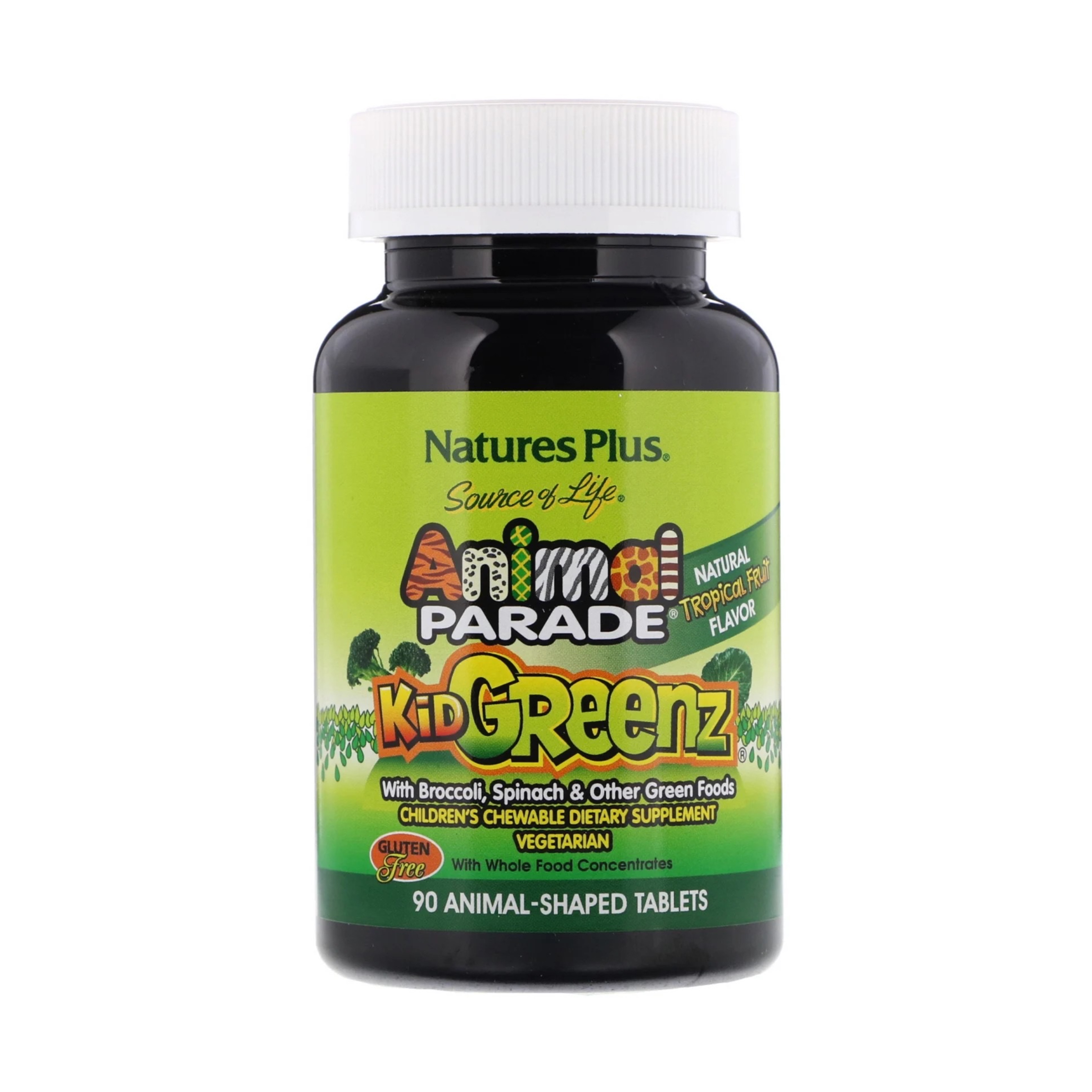 วิตามินเสริมแร่ธาตุจากผักใบเขียวสำหรับเด็ก NaturesPlus Animal Parade KidGreenz with Whole Food Concentrates