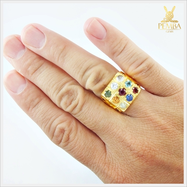 แหวนทองนพเก้าแท้ เพชรแท้ โดดเด่นเต็มๆ นิ้ว(สามารถสั่งทำได้ค่ะ)