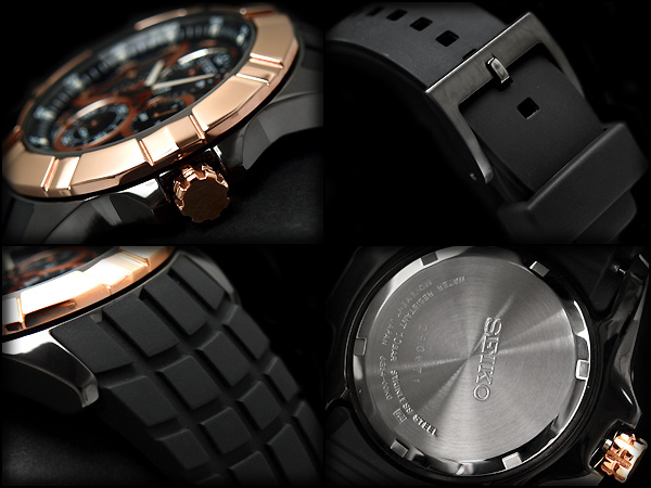 Seiko road men's multifunction watch rose gold SRL072P1 black polyurethane belt