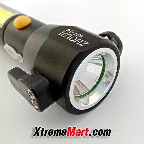 ไฟฉายทุบกระจก-ตัด Belt ท้ายแม่เหล็ก Zhouji XML-T6 827LM แสงขาว มาพร้อมโคมด้านข้าง USB Rechargeable Flashlight