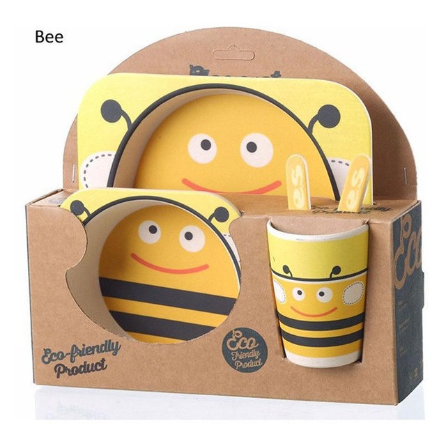 ชุดรับประทานอาหารปลอดสารพิษจากเยื่อไผ่ธรรมชาติ Yookidoo Natural Bamboo Fiber Kid Picnic Set (Bees)