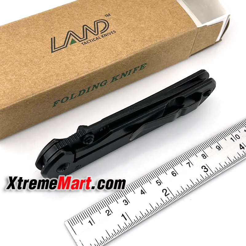 มีดพับ Land รุ่น 811 สีดำ ของแท้ 100% ใบมีดสแตนเลส ระบบ Frame Lock Stainless Steel Folding Knife (ใบดำ ด้ามดำ)