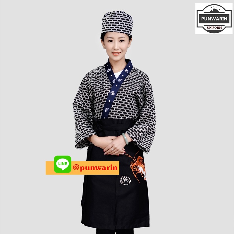 เสื้อพ่อครัวไตร์ญี่ปุ่น สำหรับห้องอาหารญี่ปุ่นเกาหลี เสื้อพนักงานต้อนรับ G6607006 สีภาพ S-2XL